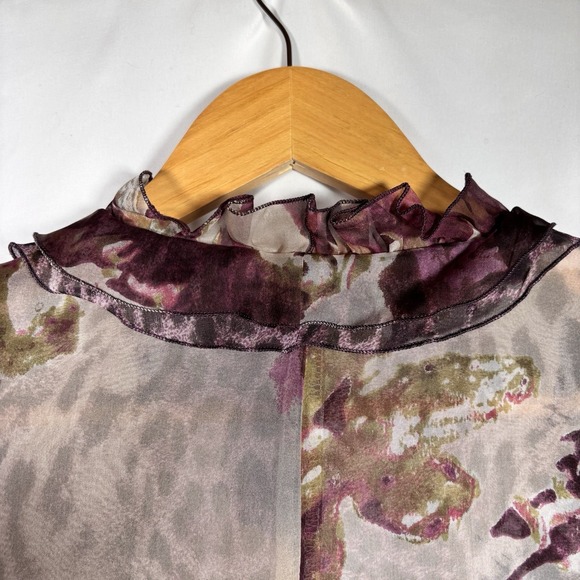 100% Silk Kimono Top Womens 20 Tie Ruffle Boho Artsy Sheer Lightweight Layering - Picture 4 of 9